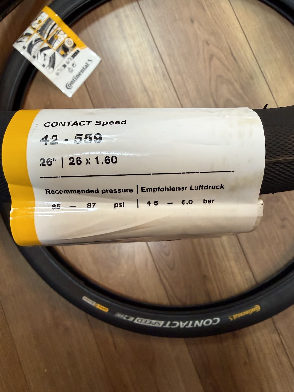 Continental CONTACT Speed 26×1.60のサイズと推奨空気圧表記